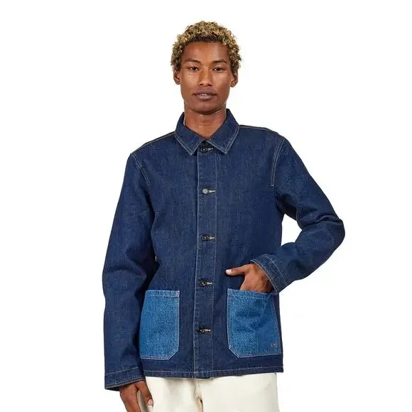 A.P.C. Indigo Anthonin Denim Patch Pocket Button Front Jean Jacket Size Small - Picture 2 of 16